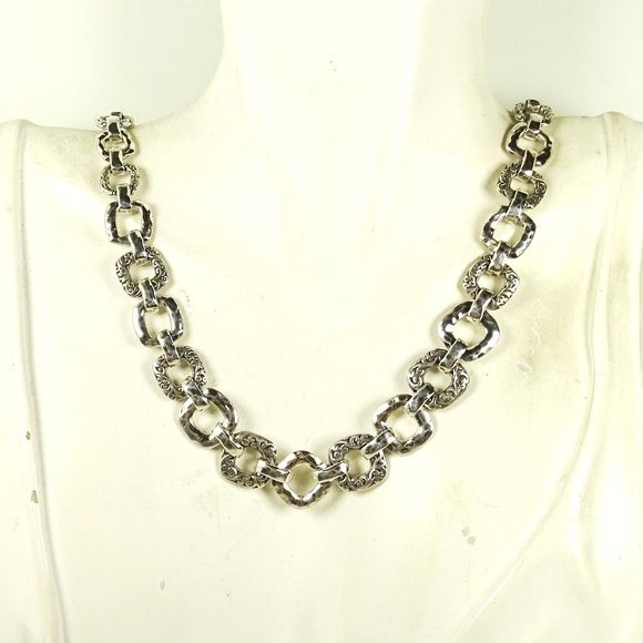 LOIS HILL Sterling Silver Scroll Design Hammered Link Necklace